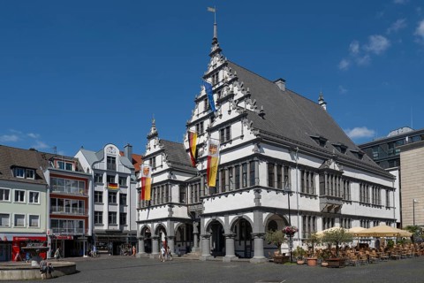 Town Hall on Rathausplatz, Weser Renaissance, Paderborn, Westphalia, North Rhine-Westphalia,