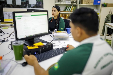 Employees of the national conservation authority ICMBio, Amazonia / Brazil. Santarem, 19.07.2024.