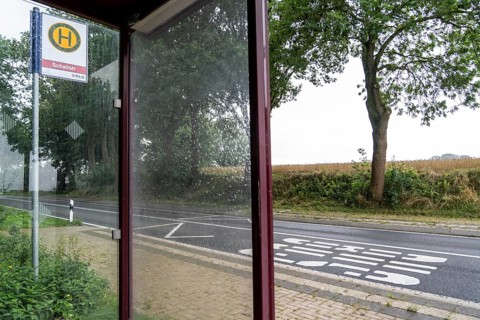 Bus shelter, bus stop Schalloh, in the countryside, Sauerland, near Soest-Bergede, country road
