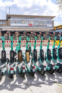 Parking space for e-scooters at the main railway station, provider Tier, in e-scooter sharing with