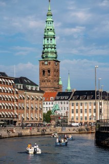 Gammel Strand Square, city centre, on Slotholmens Canal, tower of Nikolaj Kunsthal, former church,