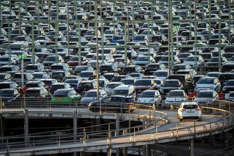 Full car park P2, at Cologne-Bonn Airport, North Rhine-Westphalia, Germany, Europe