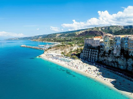 Tropea from a drone, Tyrrhenian Sea, Calabria, Italy, Europe