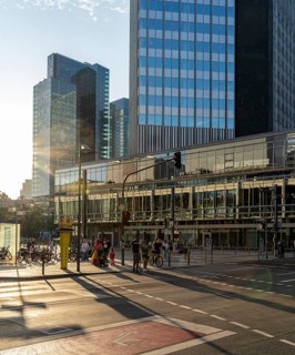 Road traffic at Willy Brandt Platz in Frankfurt am Main, Hesse, Germany, Europe