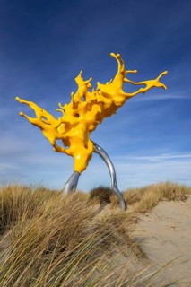 Sculpture Olnetop by Belgian artist Nick Ervinck in the dunes at seaside resort Westende,