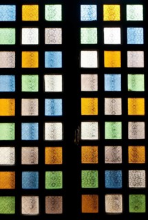 Contemporary stained glass window at Notre Dame de la delirance church, Popenguine, Senegal.