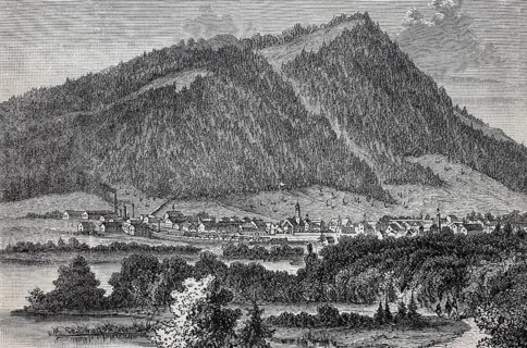 Immenstadt im Allgaeu, Bavaria, Germany, in 1880, Historical, digital reproduction of an original