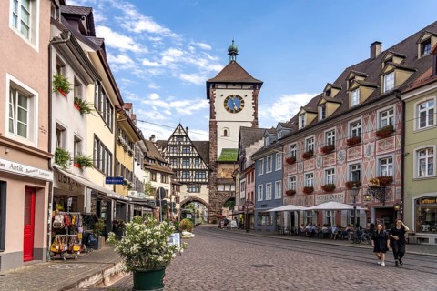 The medieval Schwabentor city gate in Freiburg im Breisgau, Black Forest, Baden-Württemberg,