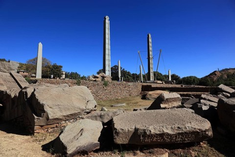 Tigray region, in the stele park of Axum, Aksum, ancient cemetery of the Axumite kings, Ethiopia,