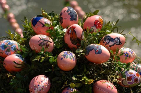 Easter custom, Easter fountain in Franconian Switzerland, detail, here in Bieberbach, district of
