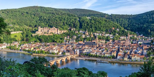 View of Castle River Neckar and Old Bridge Panorama in Heidelberg, Germany, Europe