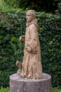 Sculpture of Benedict of Nursia in the monastery garden of the former Benedictine abbey of