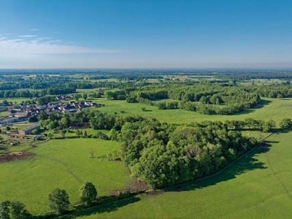 Aerial view of the agricultural and meadow landscape near Dannefeld in the UNESCO Drömling