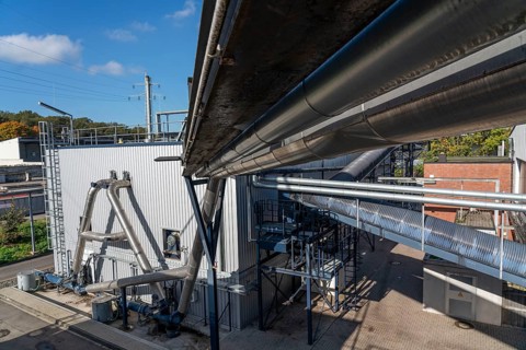 Digester, pipelines of the biogas plant of the company Reterra, biogas is produced in a digester