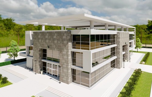 Beautiful new contemporary commercial office building. 3D rendering