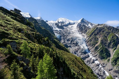Mountain landscape, view of glacier Glacier de Taconnaz, Chamonix, Haute-Savoie, France, Europe