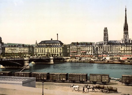 The Boieldieu Bridge in St Sever, Rouen, Normandy, France, ca 1890, Historical, digitally restored