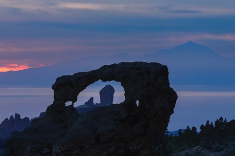 View from Pico de las Nieves to Roque Nublo and Mount Teide on Tenerife, Gran Canaria, Canary