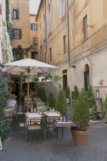 Small street restaurant in the historic centre of Rome, Italy, Europe