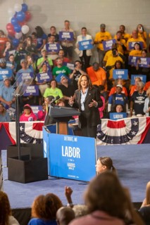 Detroit, Michigan, USA, 2 September 2024, Presidential candidate Kamala Harris campaigns at a Labor