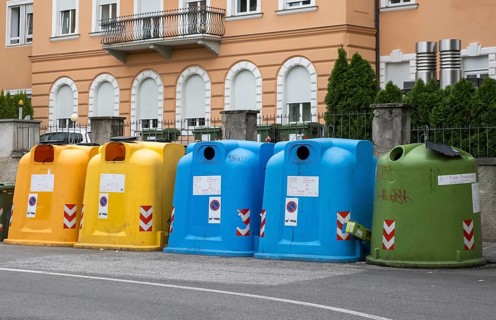 Waste containers, waste separation, provincial capital of Bolzano, South Tyrol, Italy, Europe