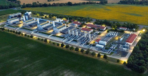 Aerial view of the Mallnow natural gas compressor station of Gascade Gastransport Gmbh, Mallnow