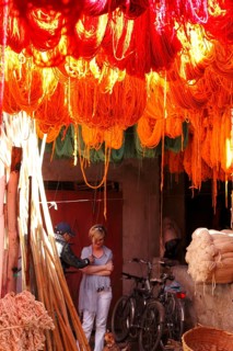 In the dyers' souk in Marrakech, Morocco, Africa