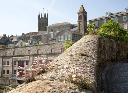 Historic buildings in town centre of Penzance, Cornwall, England, UK