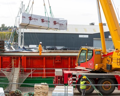 Vida timber cargo unloaded from Anglo Norden ship Suntis, Wet Dock, Port of Ipswich, Suffolk,