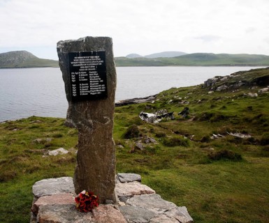 Memorial at the Catalina plane crash site May 1944 on Vatersay island, Barra, Outer Hebrides,