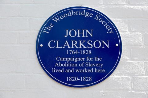 Blue plaque John Clarkson 1764-1828 campaigner for the abolition of slavery, Woodbridge, Suffolk,