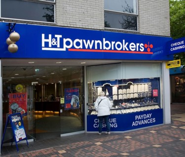 Pawnbrokers shop in central business district of Swindon, England, United Kingdom, Europe