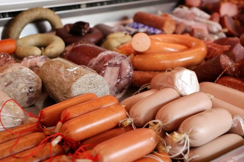Sausage counter in a butcher's shop