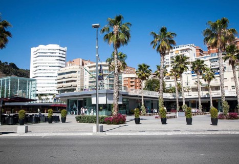 Newly redeveloped port area of shops and bars Malaga, Spain, Muelle dos, Palmeral de las Sorpresas,