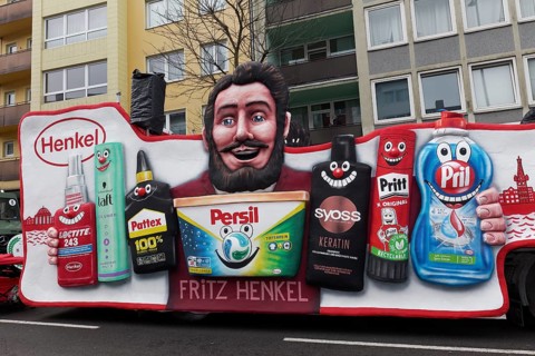 Company founder Fritz Henkel presents Henkel Group products, Persil, Pattex, Pritt, Pril, Syoss,