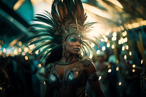Captivating image capturing the essence of the Rio Carnival, showcasing a dancer adorned in an