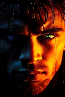 Portrait of a male in orange neon light, AI generated