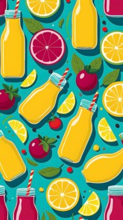 Abstract wallpaper of smoothie surrounded by an assortment of fruits and vegetables, AI generated