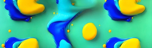 Abstract wallpaper with colorful blobs and liquid shapes on a green background, AI generated