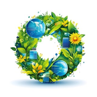 Recycling symbol morphing into growing plants and solar cells to symbolize the transformation of
