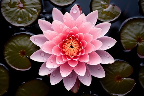 Top view of pinl water lilly in pond. KI generiert, generiert AI generated