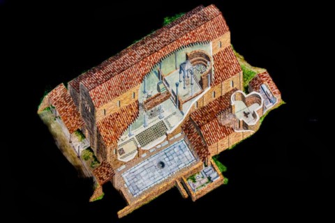 Reconstruction drawing, archaeological excavations from early Christian and Roman times, Basilica