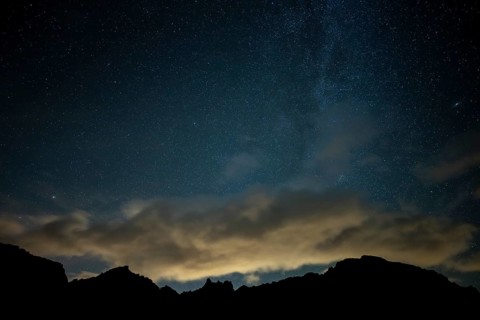 Milky Way and starry sky with Montafon mountains, Tschagguns, Rätikon, Montafon, Vorarlberg,