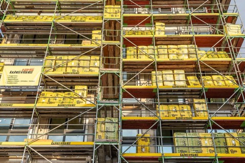 Construction site of a large building project on Huyssenallee in Essen, Huyssen Quartier,