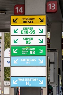 Petrol station with many different fuels on offer, diesel, petrol, Super Plus, LPG, Super, E10,