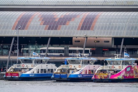 GVB ferries for pedestrians and cyclists across the river Ij, to Amsterdam Centraal station, free