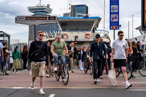 GVB ferries for pedestrians and cyclists across the river Ij, at Amsterdam Centraal station, free