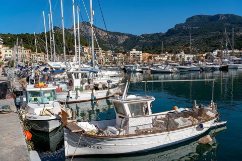 Coastal town of Port de Sóller in the north-west of the island, near Alconàsser, Serra de