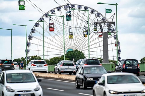 Rhine cable car, cable car over the Zoo Bridge, Giant Ferris Wheel at the Zoo, Cologne, North
