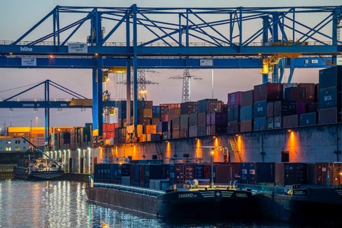 Port basin, gantry cranes in the Container Handling Centre, Trimodal Container Terminal, in the